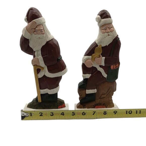 Hand-Carved Wooden Santa Claus Figurines Set Of 2 - Picture 3 of 7